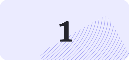 Stylized number 1 on a light purple background with curved line patterns in the bottom right corner