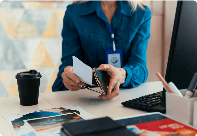German official checking passport