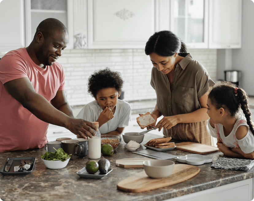 Family cooking breakfast