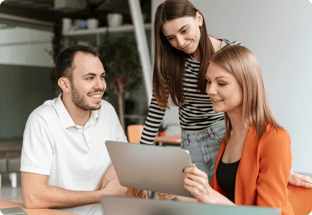 A broker presenting insurance options to people.