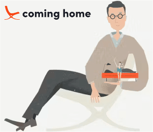 A graphic with a man in an armchair