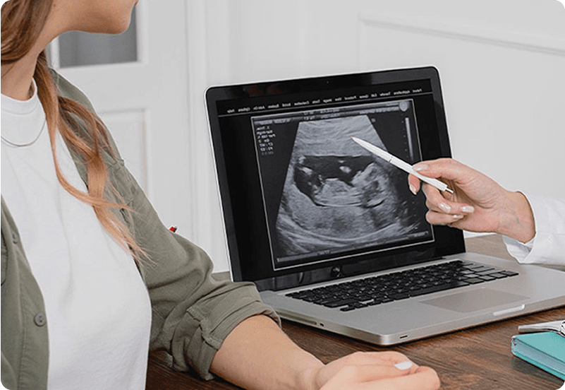 Woman looking at mammography results
