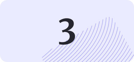 Stylized number 3 on a light purple background with curved line patterns in the bottom right corner.