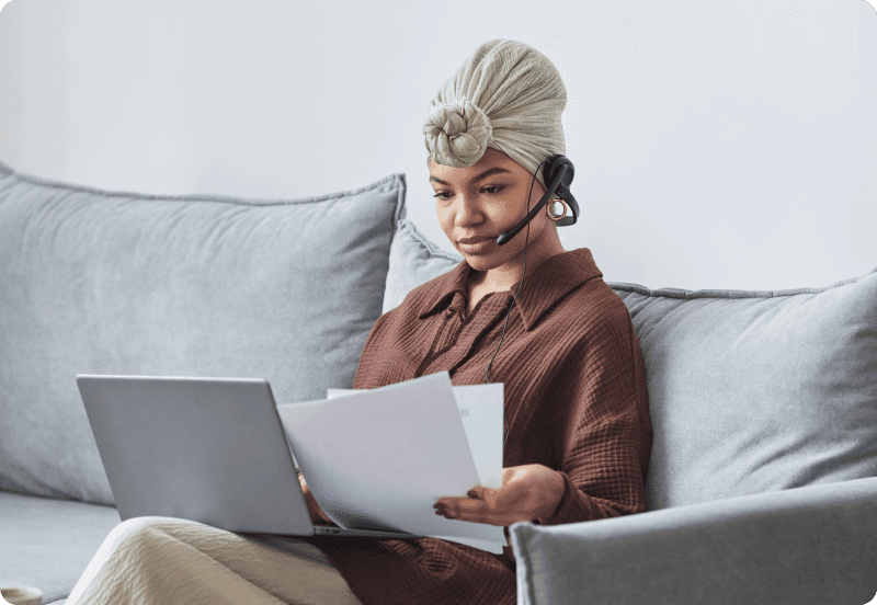 Woman exploring disability insurance on her laptop.