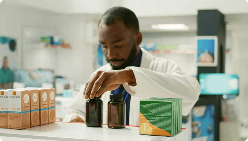 Greek pharmacist filling foreign prescription
