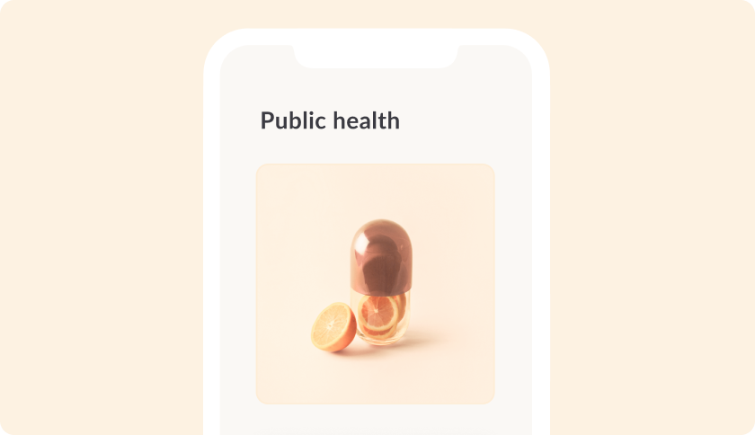 Feather app screen showing the public health product page.