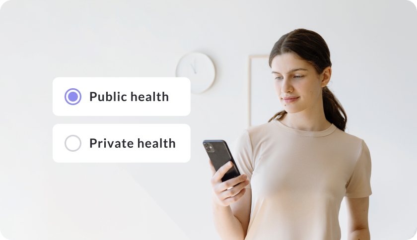 Woman looking at mobile selecting Public health.png