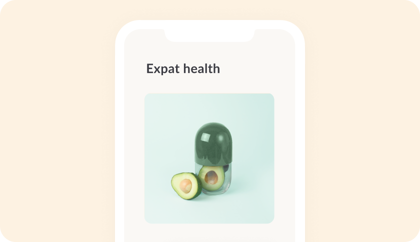 Feather app showing Expat health product page.