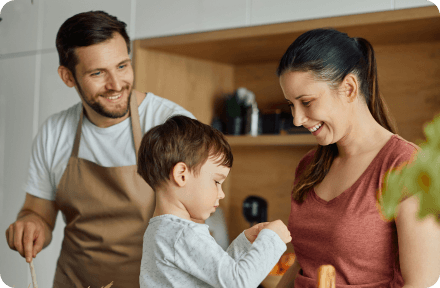 Expat family in kitchen in Italy