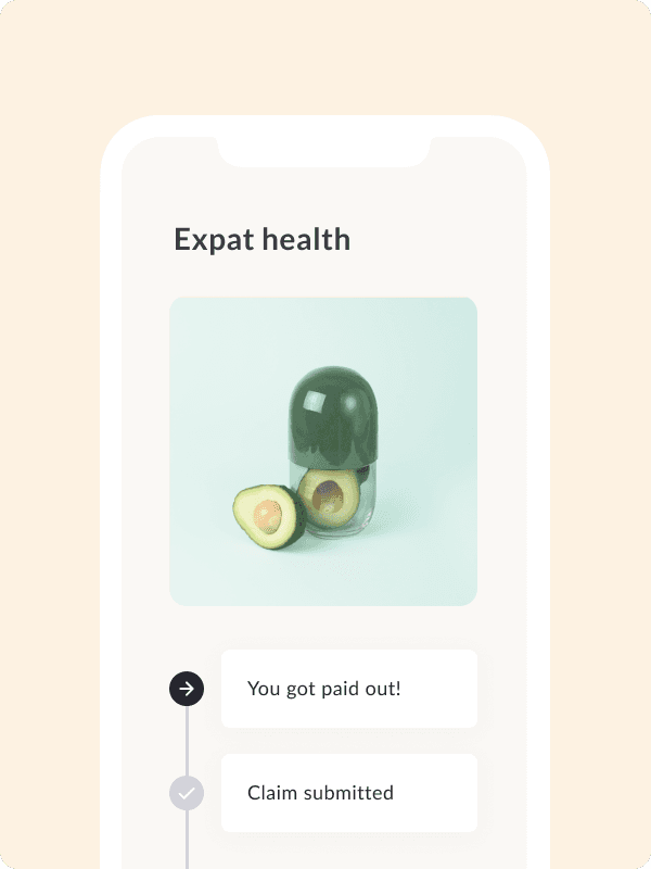 Feather app screen showing the expat health product page in Greece.