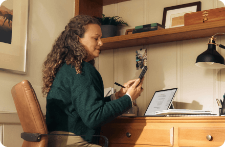 A woman working remotely from Portugal.