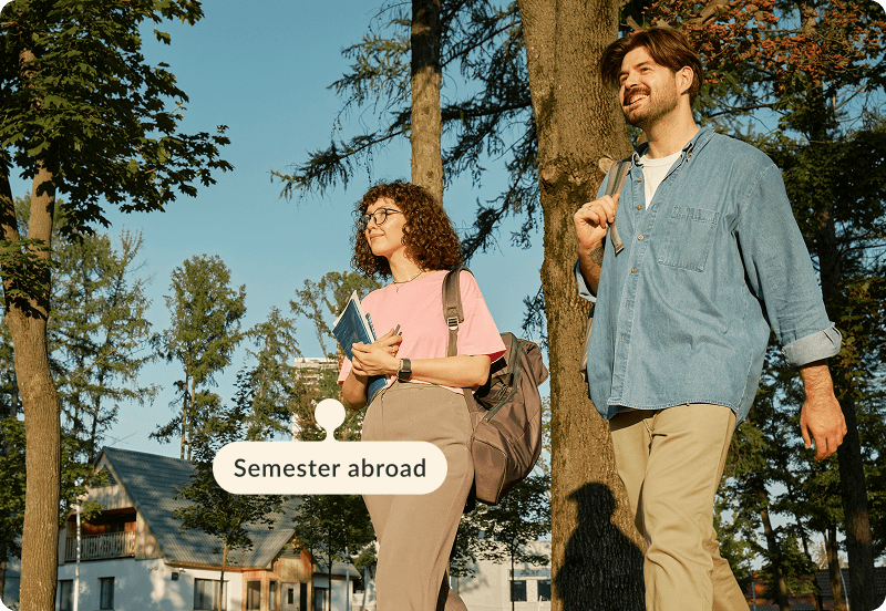 Students going to university on a sunny day.