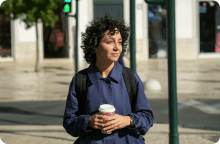 Person walking around a French city.