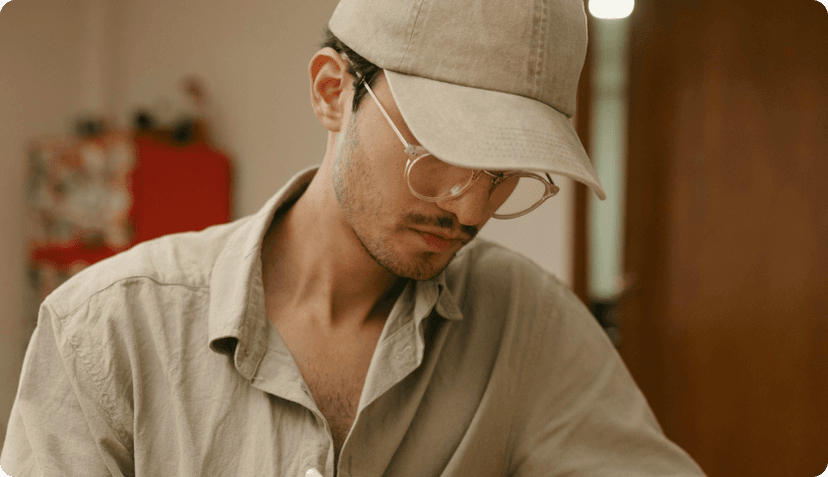 A man sitting and working on his laptop.