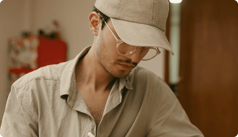 A man sitting and working on his laptop.