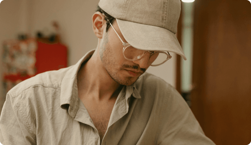 A man sitting and working on his laptop.