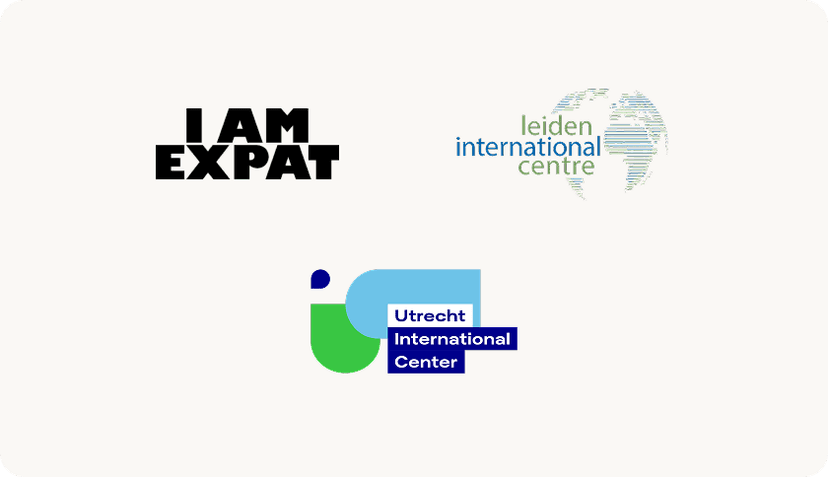 IamExpat, Leiden international centre, and Utrecht International center logos